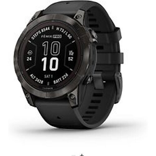 Refurbished Garmin Fenix 7 Pro 47mm koolstofgrijs met een zwart siliconen polsband [Wi-Fi, Sapphire Solar Edition] Tweedehands