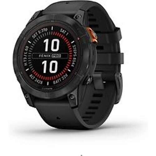 Refurbished Garmin Fenix 7 Pro 47mm leigrijs met een zwart siliconen polsband [Wi-Fi, Solar Edition] Tweedehands