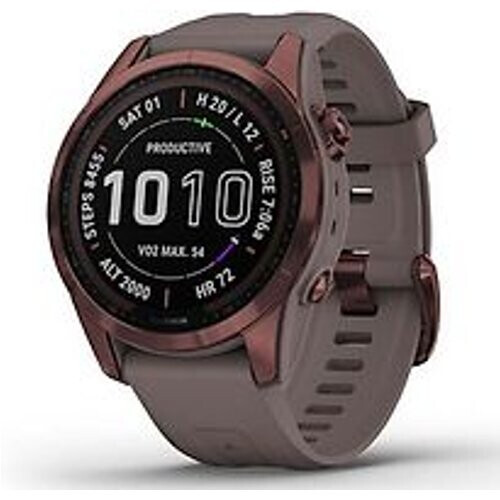 Refurbished Garmin Fenix 7S 42 mm dark bronze titanium met shale grey polsband [wifi, Sapphire Solar Edition] Tweedehands