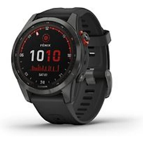 Refurbished Garmin Fenix 7S 42 mm slate grey met zwarte band [wifi, Solar Edition] Tweedehands