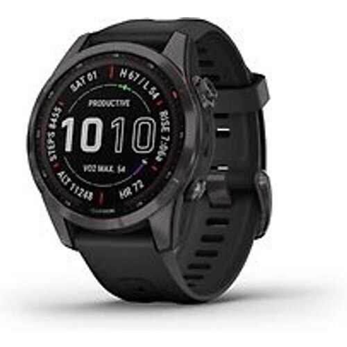 Refurbished Garmin Fenix 7S 42 mm slate grey met zwarte polsband [wifi, Sapphire Solar Edition] Tweedehands