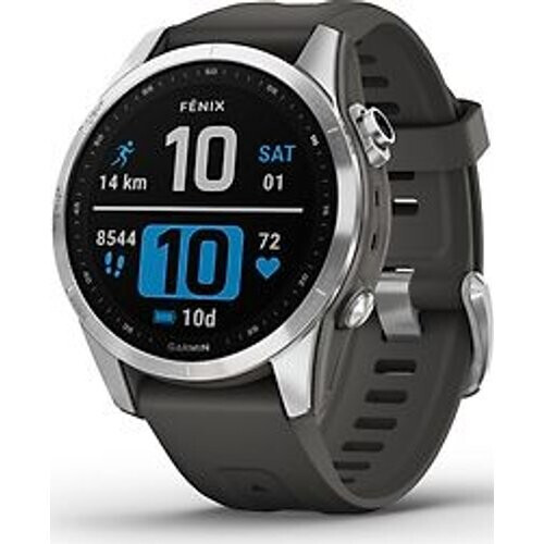 Refurbished Garmin Fenix 7S 42 mm zilver met graphite band [wifi] Tweedehands