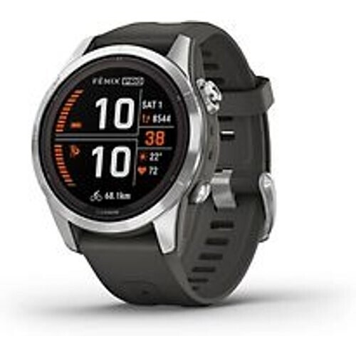 Refurbished Garmin Fenix 7S Pro 42 mm zilver met grafiete band [wifi, Solar Edition] Tweedehands