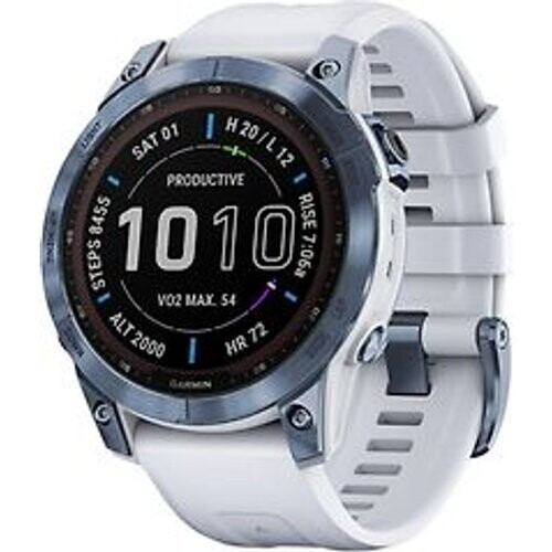 Refurbished Garmin Fenix 7X 51 mm mineral blue DLC titanium met whitestone polsband [wifi, Sapphire Solar Edition] Tweedehands