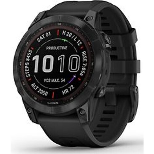 Refurbished Garmin Fenix 7X 51 mm slate grey met zwarte polsband [wifi, Sapphire Solar Edition] Tweedehands