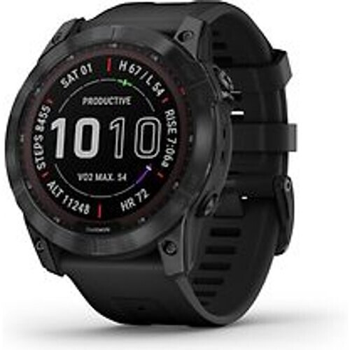 Refurbished Garmin Fenix 7X 51 mm zwart DLC titanium met zwarte polsband [wifi, Sapphire Solar Edition] Tweedehands