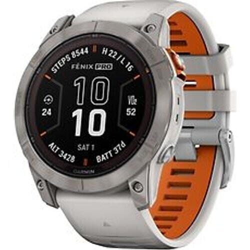 Refurbished Garmin Fenix 7X Pro 51 mm grijs titanium met een grijs/oranje siliconen polsband [Sapphire Solar Edition] Tweedehands