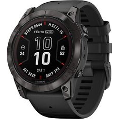 Refurbished Garmin Fenix 7X Pro 51 mm koolstofzwart titanium met een zwarte siliconen polsband [Wi-Fi, Sapphire Solar Edition] Tweedehands