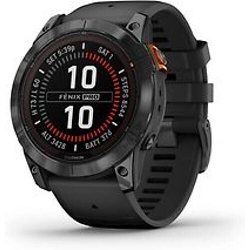 Refurbished Garmin Fenix 7X Pro 51mm leigrijs met een zwart siliconen polsband [Wi-Fi, Solar Edition] Tweedehands
