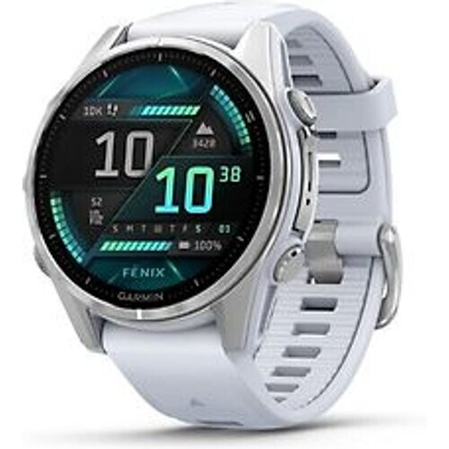 Refurbished Garmin Fenix 8 43 mm zilver titanium met steen wit polsband [wifi] Tweedehands