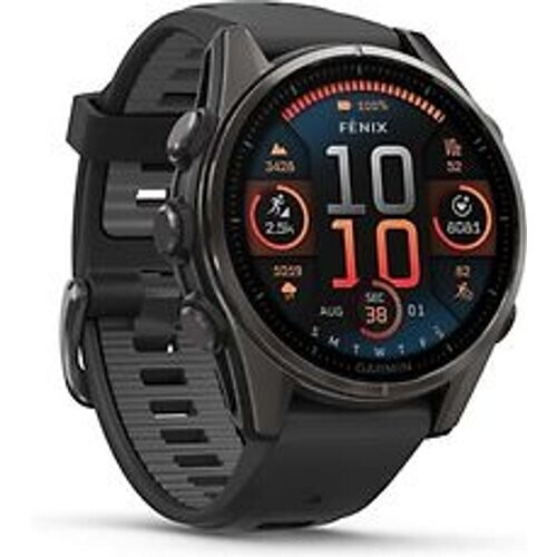 Refurbished Garmin Fenix 8 43 mm zwart/titanium met koolstofgrijs polsband [wifi, Sapphire Edition] Tweedehands