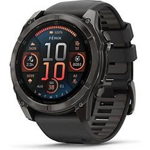 Refurbished Garmin Fenix 8 51 mm koolstofgrijs met zwarte polsband [wifi, Sapphire Edition] Tweedehands