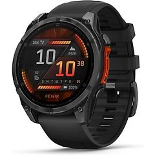 Refurbished Garmin Fenix 8 51 mm leigrijs titanium met zwarten polsband [wifi] Tweedehands