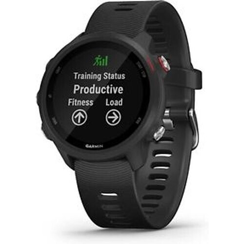 Refurbished Garmin Forerunner 245 Music zwart met een zwarte siliconen polsband Tweedehands