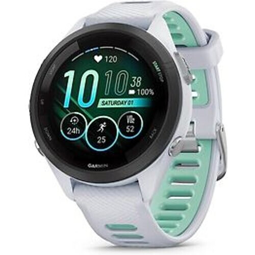 Refurbished Garmin Forerunner 265S 42 mm wit/zwart met een wit/groene siliconen polsband