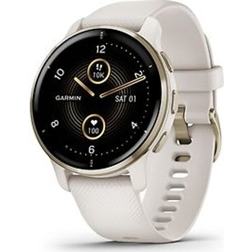 Refurbished Garmin Venu 2 Plus 43 mm cream gold rand van roestvrij staal met ivory behuizing en siliconen band [wifi] Tweedehands