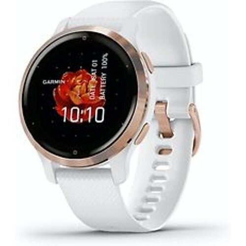 Refurbished Garmin Venu 2S 40 mm rose gold rand van roestvrij staal met witte behuizing en leren polsband [wifi] Tweedehands