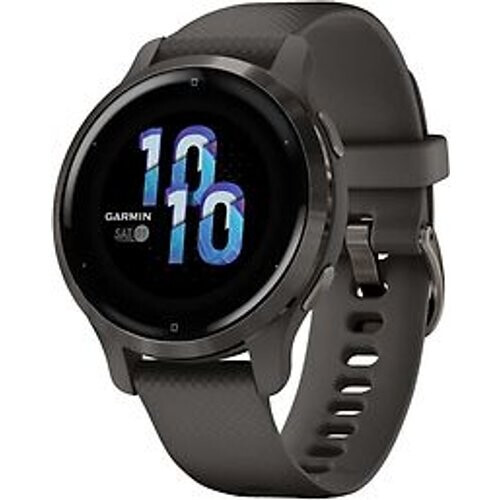 Refurbished Garmin Venu 2S 40 mm slate rand van roestvrij staal met graphite behuizing en siliconenbandje [wifi] Tweedehands