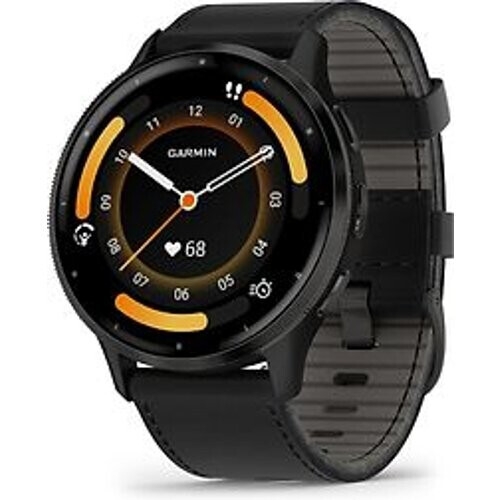 Refurbished Garmin Venu 3 45 mm schiefergrijs op lederen bandje zwart [GPS] Tweedehands