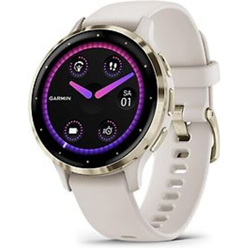 Refurbished Garmin Venu 3S 41 mm goud van roestvrij staal met ivoor behuizing en siliconen polsband [wifi] Tweedehands