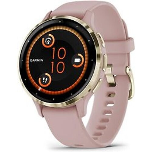 Refurbished Garmin Venu 3S 41 mm goud van roestvrij staal met roze behuizing en siliconen polsband [wifi] Tweedehands