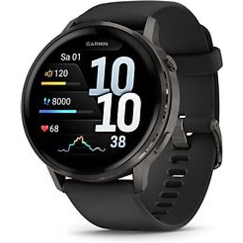 Refurbished Garmin Venu 4 45 mm grijs van roestvrij staal met zwart behuizing en siliconen polsband [wifi] Tweedehands