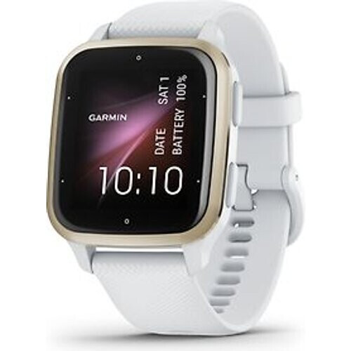 Refurbished Garmin Venu Sq 2 40 mm crèmegouden aluminium rand met witte behuizing en siliconen band Tweedehands
