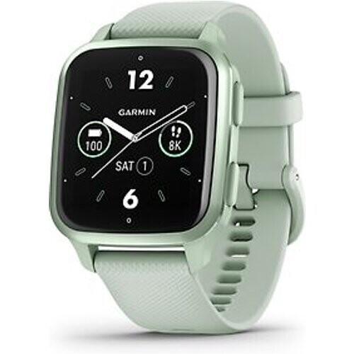 Refurbished Garmin Venu Sq 2 40 mm metallic mint aluminium rand met cool mint behuizing en siliconen band Tweedehands