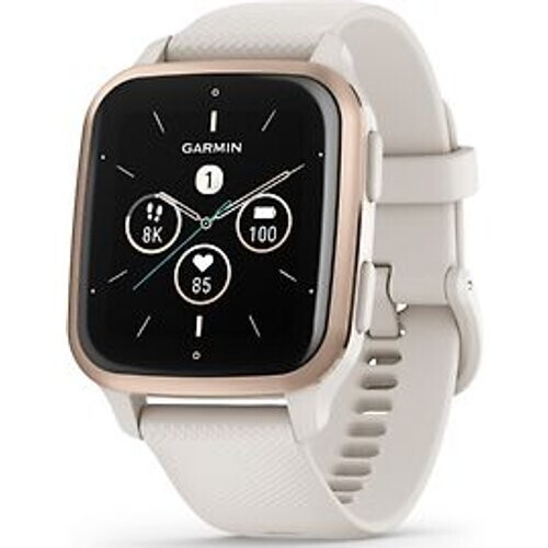 Refurbished Garmin Venu Sq 2 Music 40 mm perzikgouden aluminium rand met ivoorkleurige behuizing en siliconen band [wifi] Tweedehands