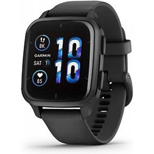 Refurbished Garmin Venu Sq 2 Music 40 mm slate aluminium rand met zwarte behuizing en siliconen polsband [wifi] Tweedehands