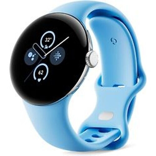 Refurbished Google Pixel Watch 2 41 mm zilverkleur op sportbandje in baaiblauw [wifi] Tweedehands