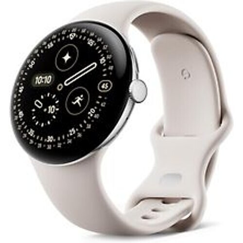 Refurbished Google Pixel Watch 4 45 mm Aluminium kast in zilverkleur met Sportbandje in porselein [wifi] Tweedehands