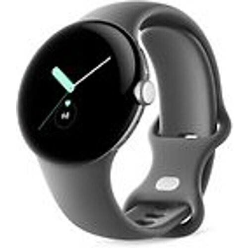 Refurbished Google Pixel Watch 41 mm zilver op steenkool sportbandje [wifi] Tweedehands