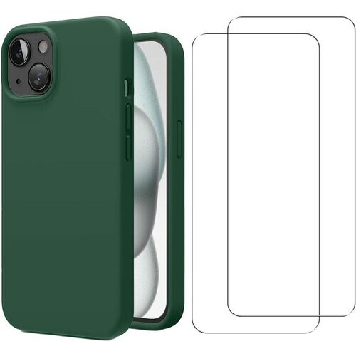 Refurbished Hoesje iPhone 15 en 2 beschermende schermen - Silicone - Groen Tweedehands