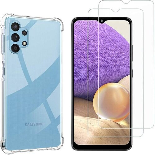 Refurbished Hoesje Samsung Galaxy A32 4G en 2 beschermende schermen - TPU - Transparant Tweedehands