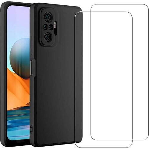 Refurbished Hoesje Xiaomi Redmi Note 10 Pro en 2 beschermende schermen - Silicone - Zwart Tweedehands