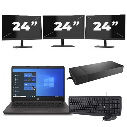Refurbished HP 240 G8 - Intel Core i3-10e Generatie - 14 inch - 8GB RAM - 256GB SSD - Windows 11 Home + 3x 24 inch Monitor Tweedehands