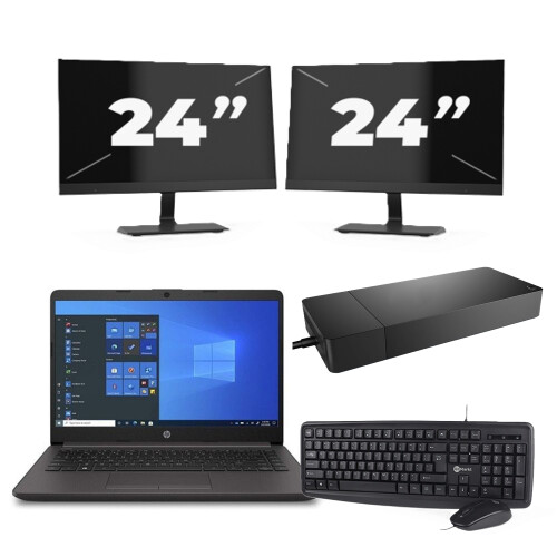 Refurbished HP 240 G8 - Intel Core i3-10e Generatie - 14 inch - 8GB RAM - 256GB SSD - Windows 11 Home + 2x 24 inch Monitor Tweedehands