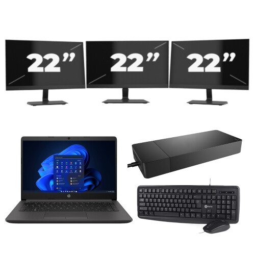 Refurbished HP 240 G8 - Intel Core i3-10e Generatie - 14 inch - 8GB RAM - 256GB SSD - Windows 11 Home + 3x 22 inch Monitor Tweedehands