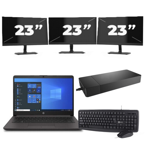 Refurbished HP 240 G8 - Intel Core i3-10e Generatie - 14 inch - 8GB RAM - 256GB SSD - Windows 11 Home + 3x 23 inch Monitor Tweedehands