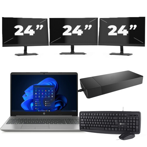 Refurbished HP 250 G8 - Intel Core i3-11e Generatie - 15 inch - 8GB RAM - 256GB SSD - Windows 11 Home + 3x 24 inch Monitor Tweedehands