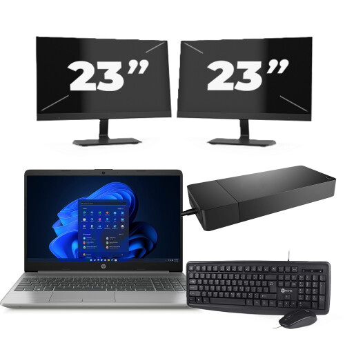 Refurbished HP 250 G8 - Intel Core i3-11e Generatie - 15 inch - 8GB RAM - 256GB SSD - Windows 11 Home + 2x 23 inch Monitor Tweedehands