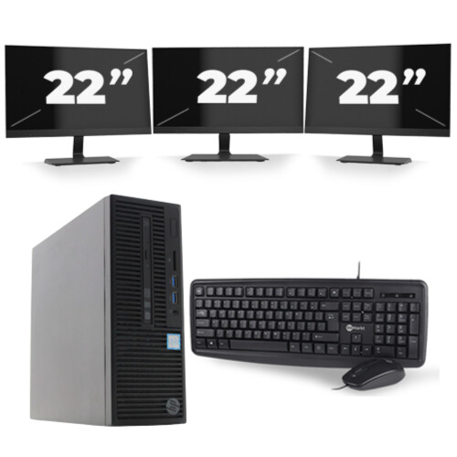 Refurbished HP 280 G2 SFF - Intel Core i7-6e Generatie - 16GB RAM - 256GB SSD - Windows 11 + 3x 22 inch Monitor Tweedehands