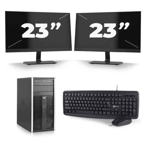 Refurbished HP Compaq Pro 6300 Micro Tower - Intel Core i3-3e Generatie - 8GB RAM - 256GB SSD - Windows 10 + 2x 23 inch Monitor Tweedehands