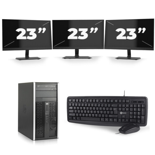Refurbished HP Compaq Pro 6300 Micro Tower - Intel Core i5-3e Generatie - 8GB RAM - 256GB SSD - Windows 10 + 3x 23 inch Monitor Tweedehands