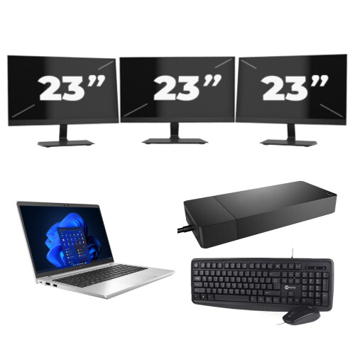 Refurbished HP EliteBook 640 G9 - Intel Core i5-12e Generatie - 14 inch - 8GB RAM - 256GB SSD - Windows 11 Home + 3x 23 inch Monitor Tweedehands