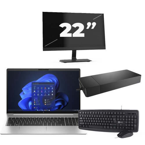 Refurbished HP EliteBook 650 G10 - Intel Core i7-13e Generatie - 15 inch - 16GB RAM - 256GB SSD - Windows 11 Home + 1x 22 inch Monitor
