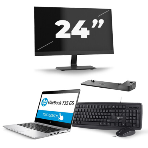 Refurbished HP EliteBook 735 G5 - AMD Ryzen 5 PRO 2500U - 13 inch - 8GB RAM - 256GB SSD - Windows 10 + 1x 24 inch Monitor Tweedehands