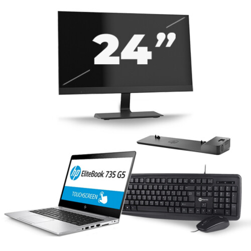 Refurbished HP EliteBook 735 G5 - AMD Ryzen 5 PRO 2500U - 13 inch - 8GB RAM - 256GB SSD - Windows 10 + 1x 24 inch Monitor Tweedehands