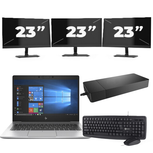 Refurbished HP EliteBook 735 G6 - AMD Ryzen 5 PRO 3500U - 13 inch - 8GB RAM - 256GB SSD - Windows 10 + 3x 23 inch Monitor Tweedehands